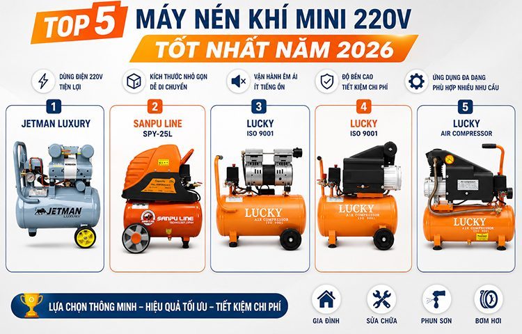 Máy nén khí mini 220V được ưa chuộng 2026